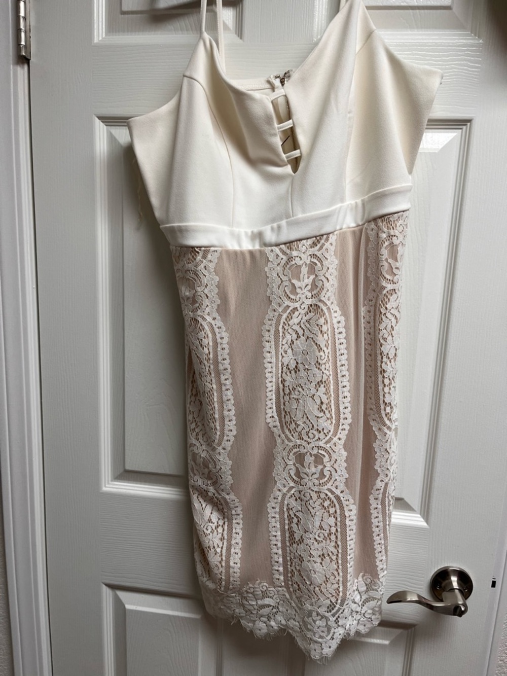 Charlotte Russe Ivory and Blush Lace-Overlay Spaghetti Strap Mini Dress